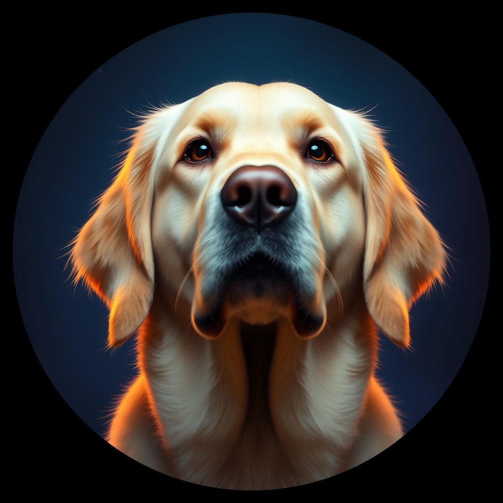 Cosmic medallion portrait of GRLS_grls9H24U577, a Golden Retriever