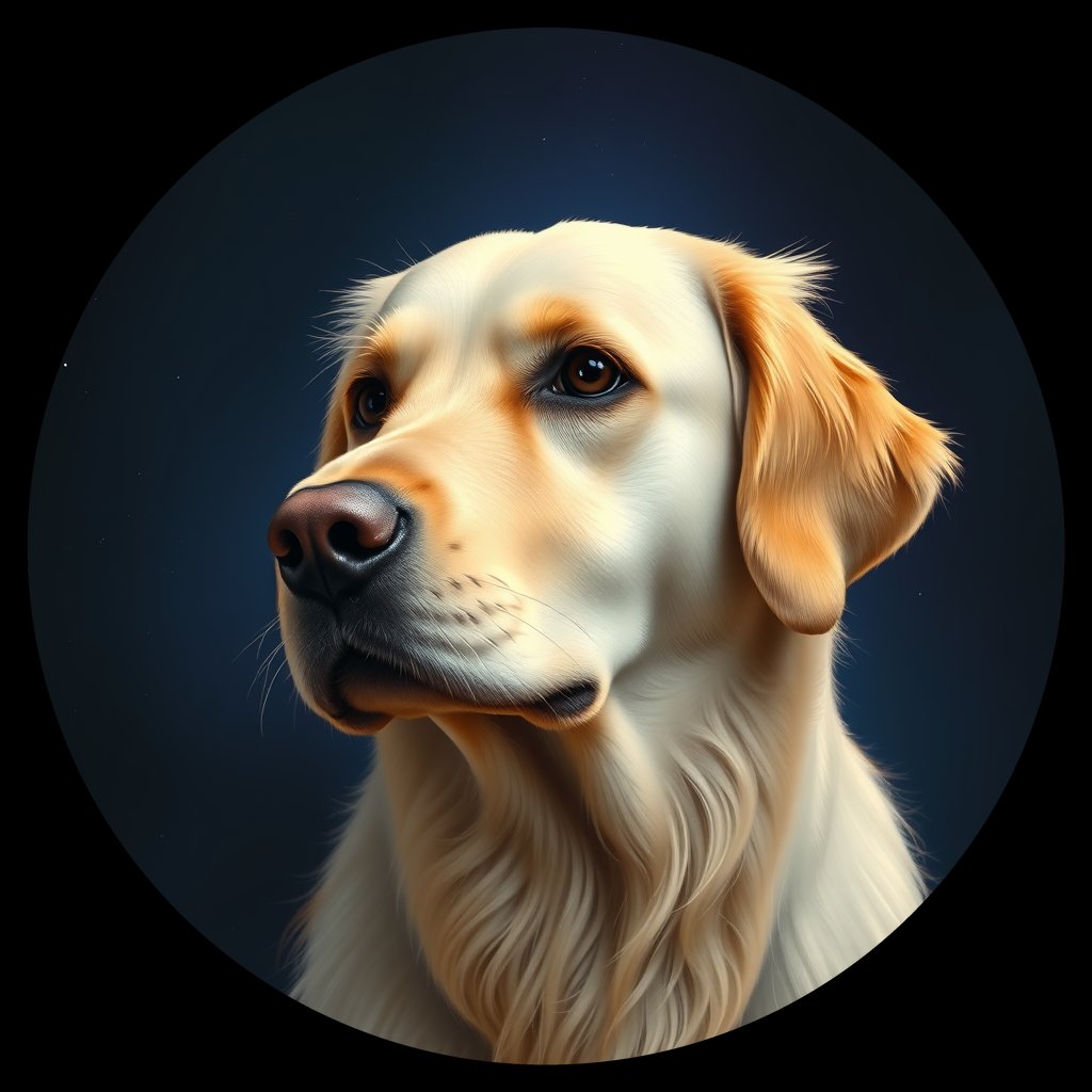 Cosmic medallion portrait of GRLS_grls9H8LZW33, a Golden Retriever