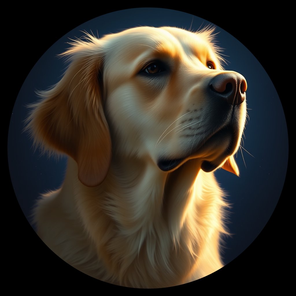 Cosmic medallion portrait of GRLS_grls9HFQFSEE, a Golden Retriever