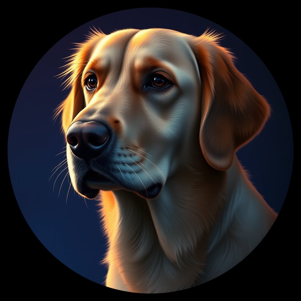 Cosmic medallion portrait of GRLS_grls9HL5S11, a Golden Retriever