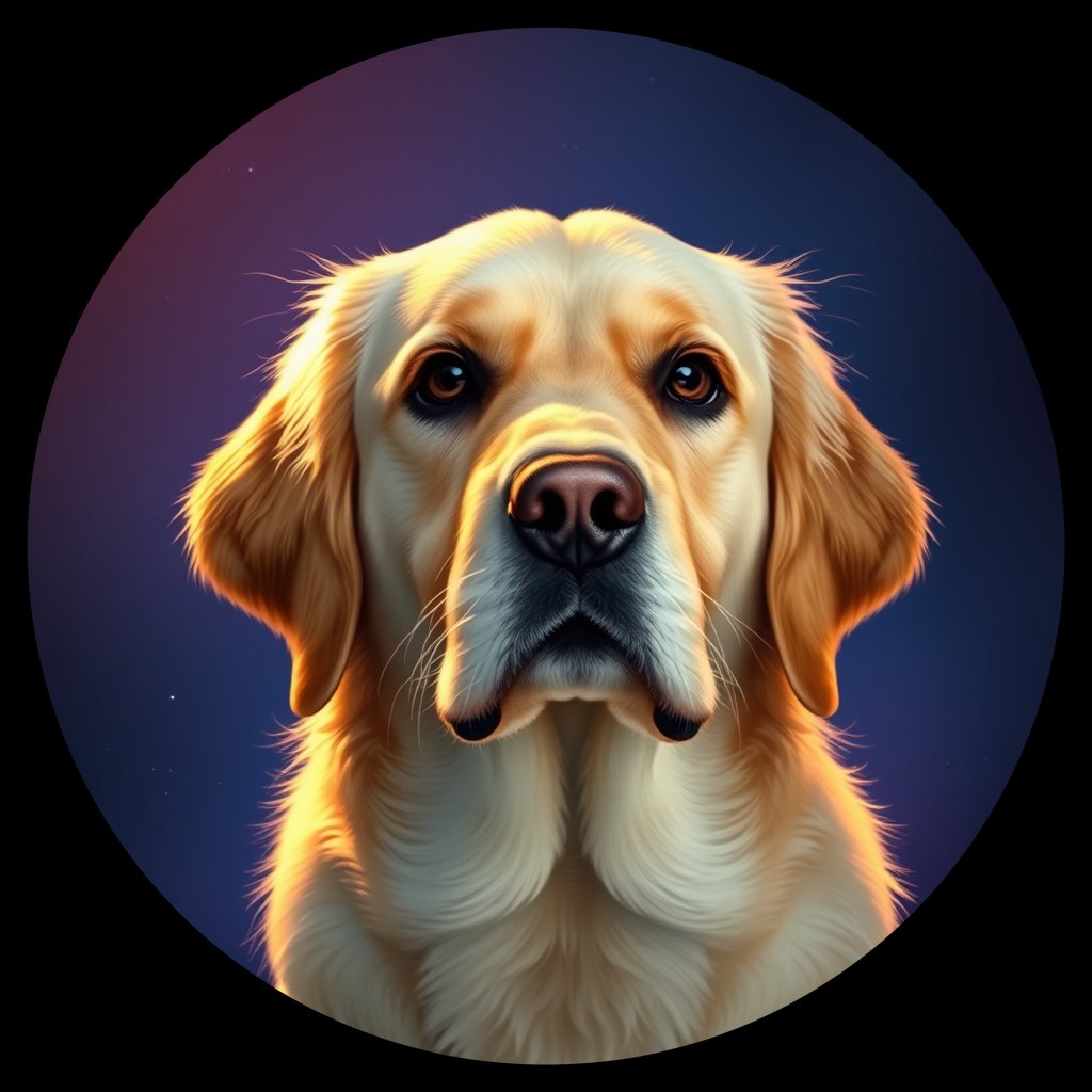 Cosmic medallion portrait of GRLS_grls9HPESP00, a Golden Retriever