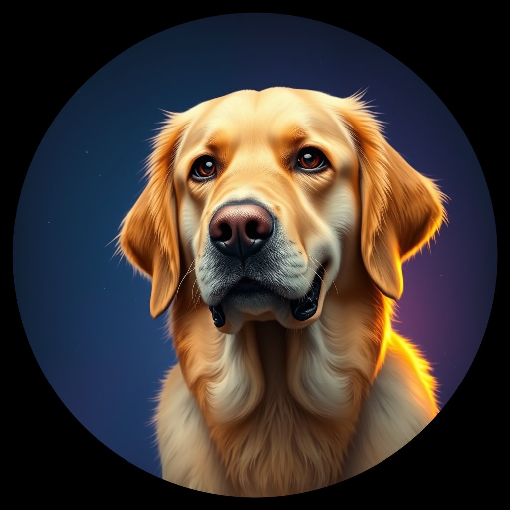 Cosmic medallion portrait of GRLS_grls9I2EHEE, a Golden Retriever