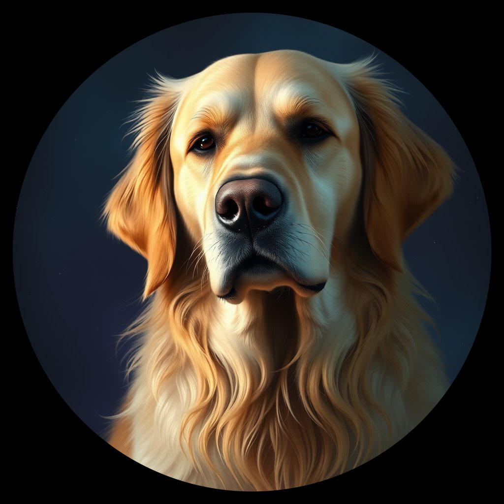 Cosmic medallion portrait of GRLS_grls9ICB0PVV, a Golden Retriever