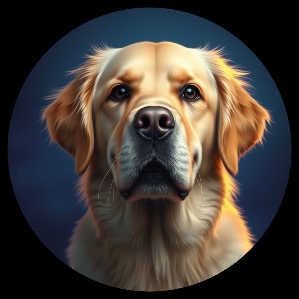 Cosmic medallion portrait of GRLS_grls9IT3JWBB, a Golden Retriever