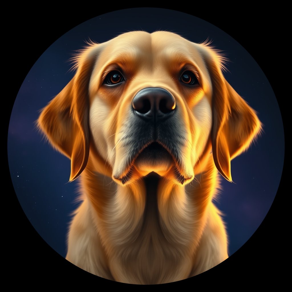 Cosmic medallion portrait of GRLS_grls9KYH1GAA, a Golden Retriever