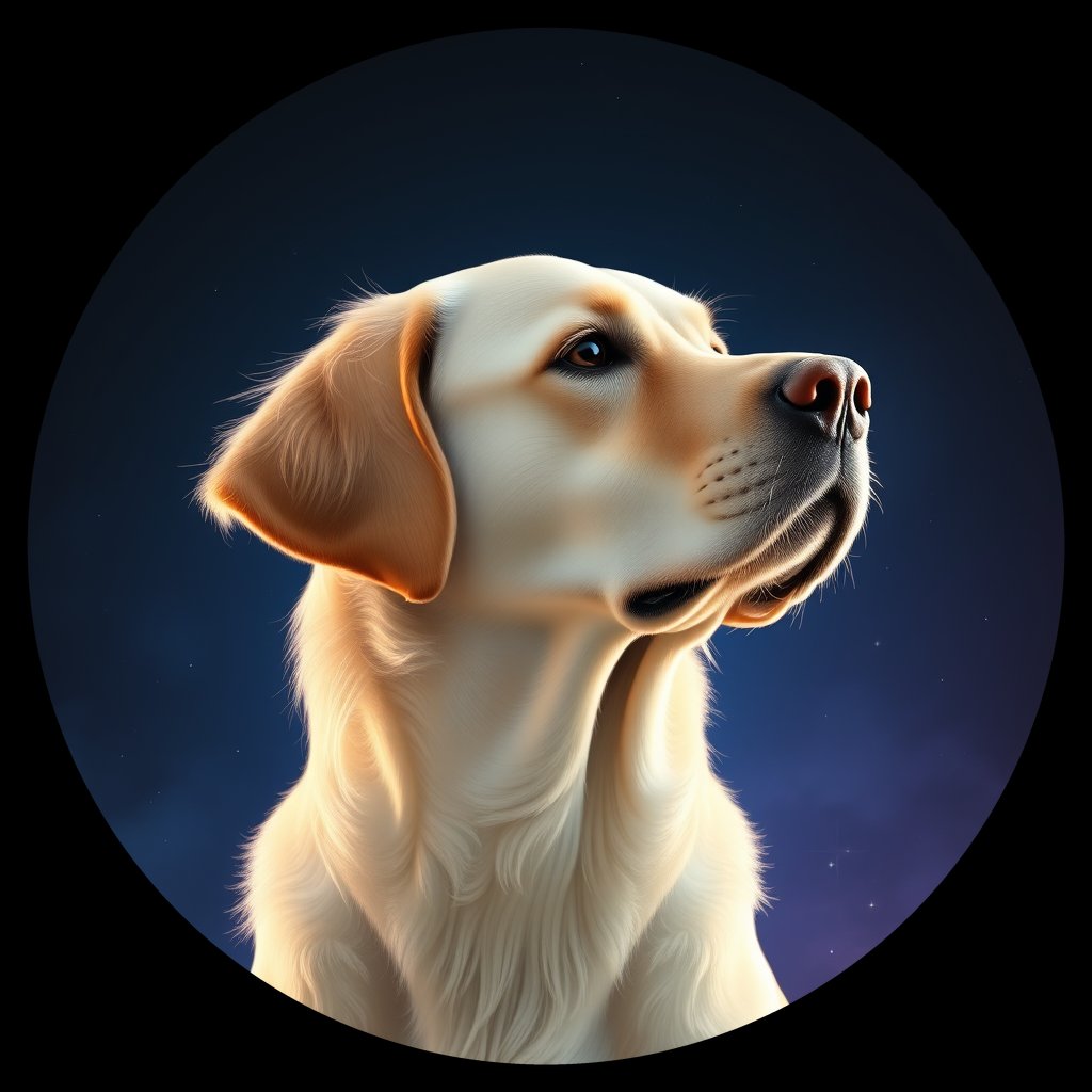 Cosmic medallion portrait of GRLS_grls9L1PTG00, a Golden Retriever