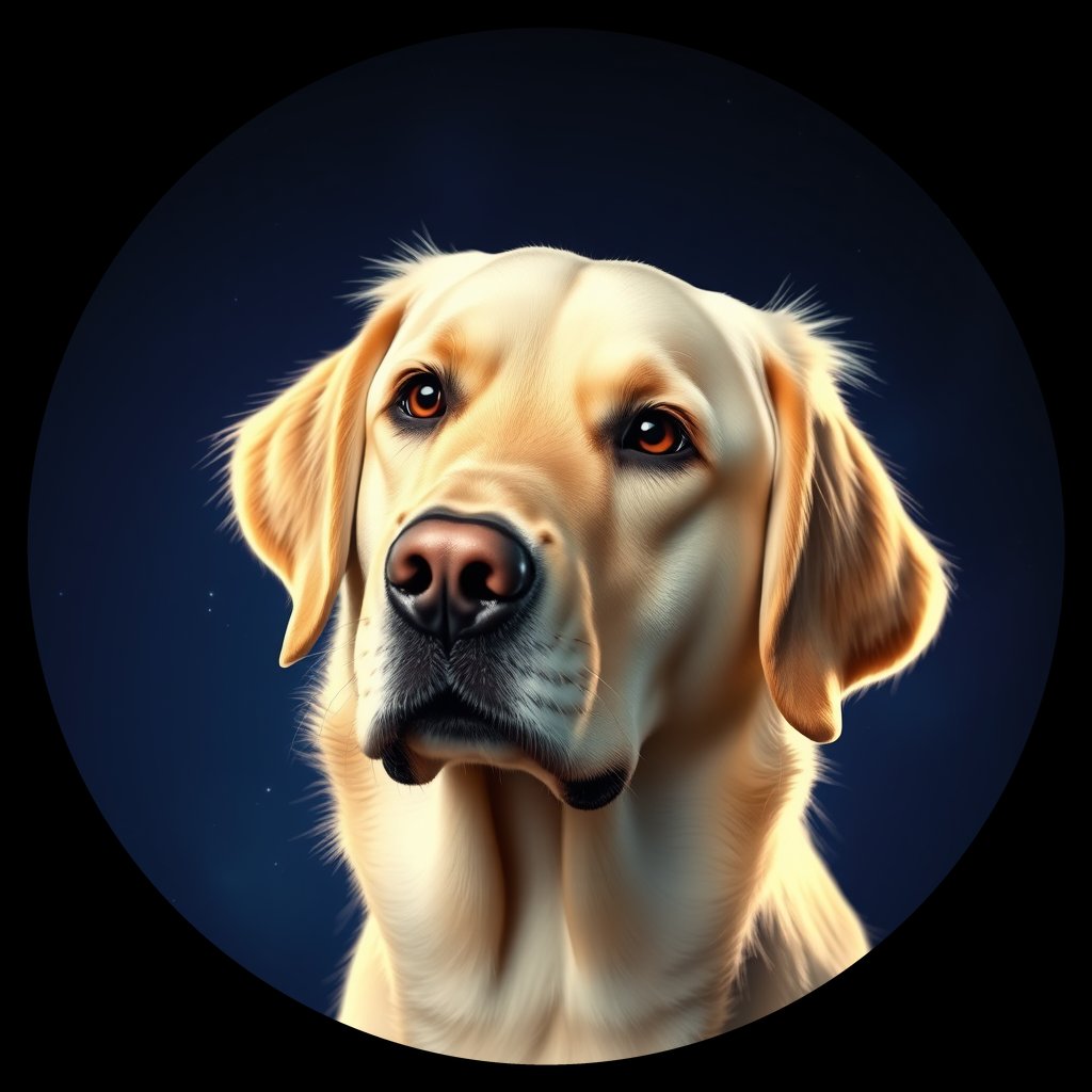 Cosmic medallion portrait of GRLS_grls9L20RMHH, a Golden Retriever