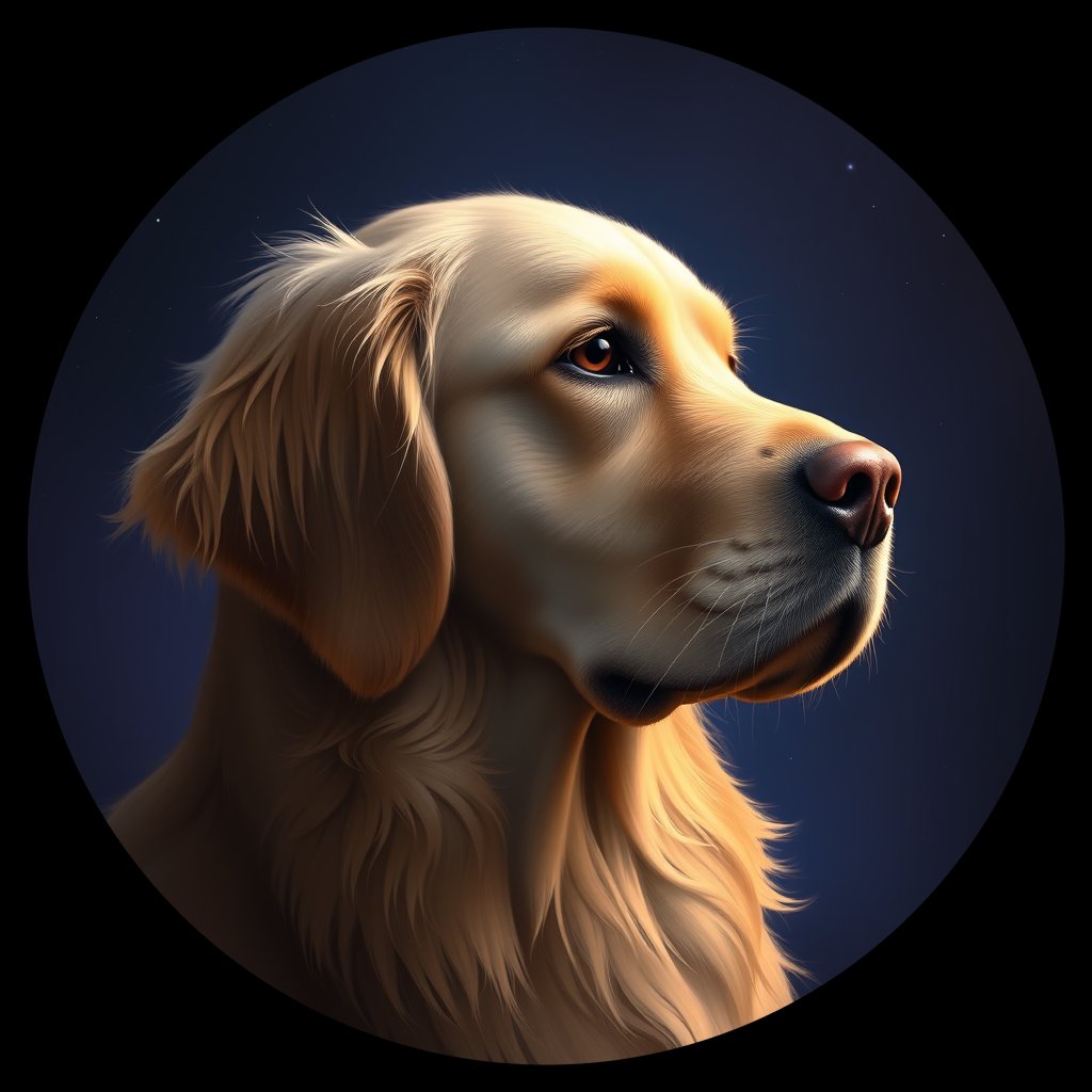 Cosmic medallion portrait of GRLS_grls9MVBHSII, a Golden Retriever