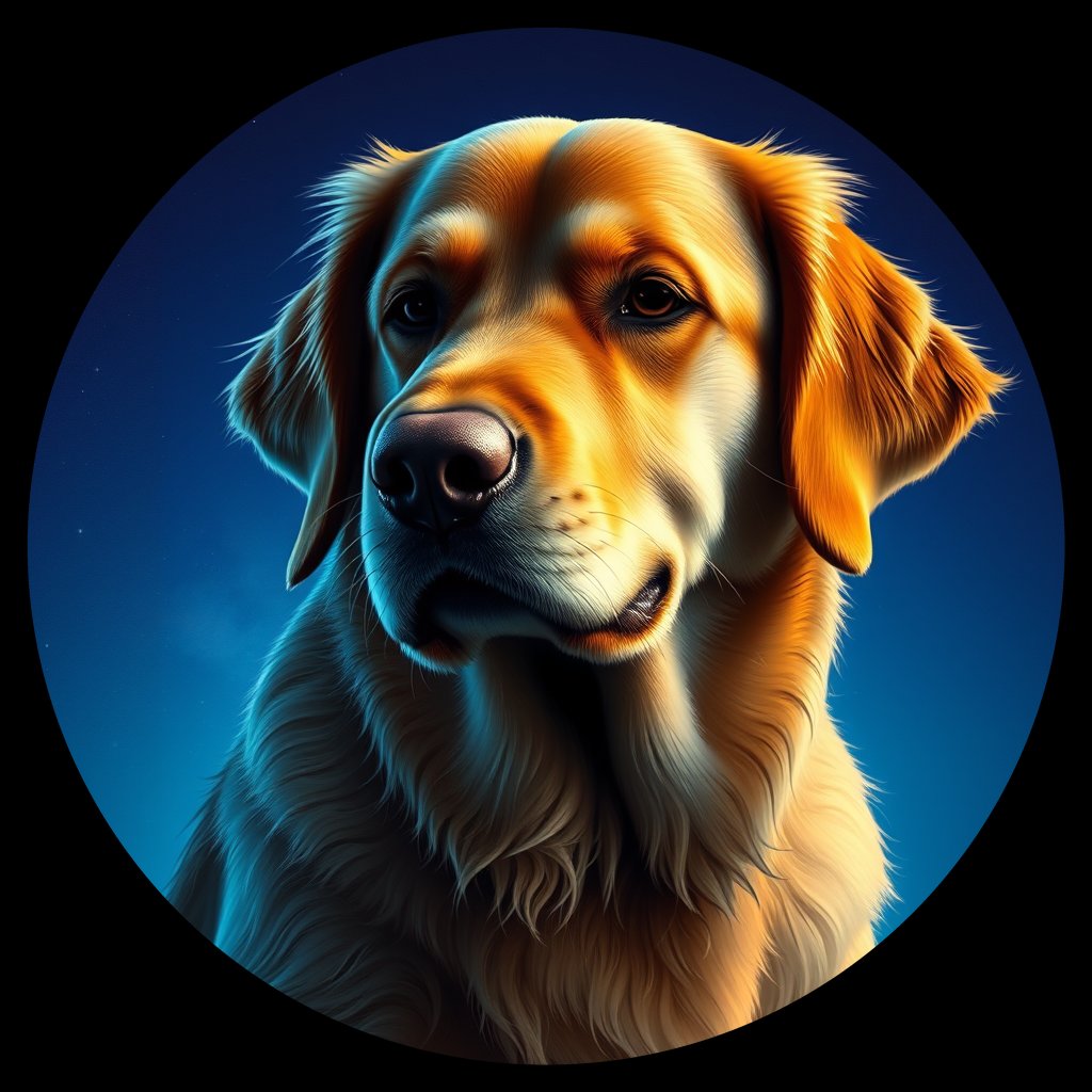 Cosmic medallion portrait of GRLS_grls9MYOR7II, a Golden Retriever