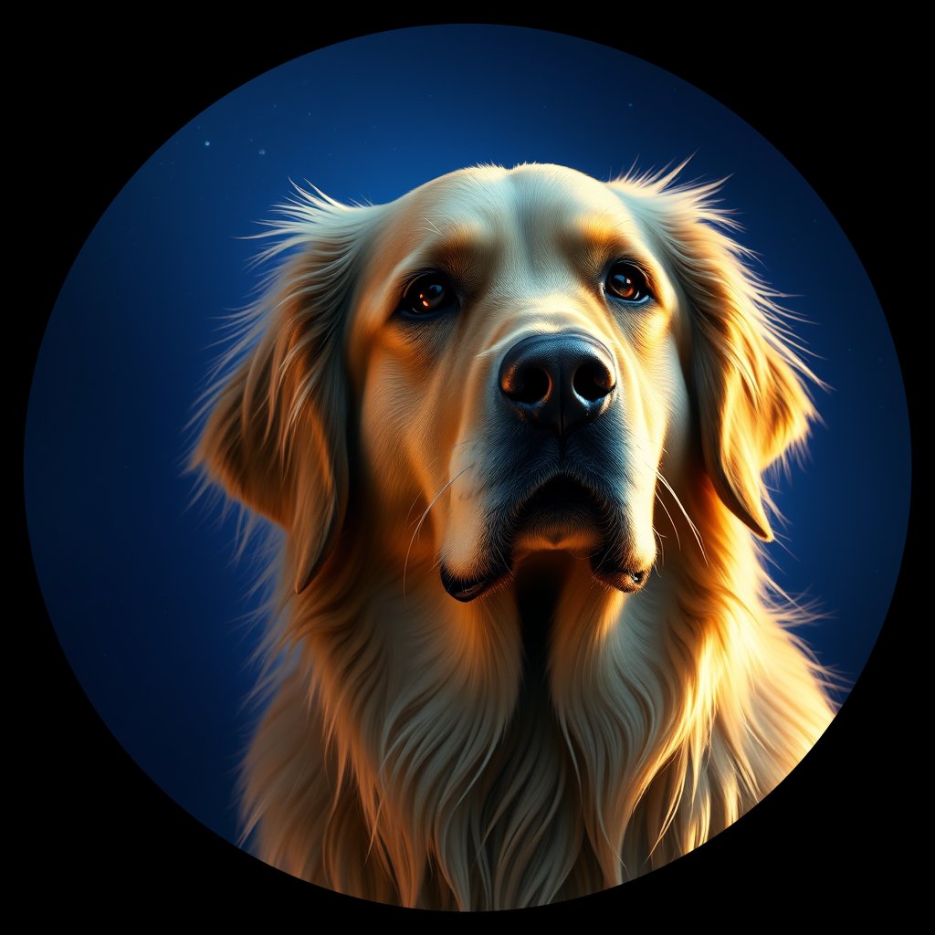 Cosmic medallion portrait of GRLS_grls9N2ICIOO, a Golden Retriever