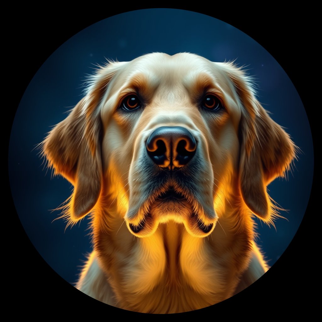 Cosmic medallion portrait of GRLS_grls9N307L55, a Golden Retriever