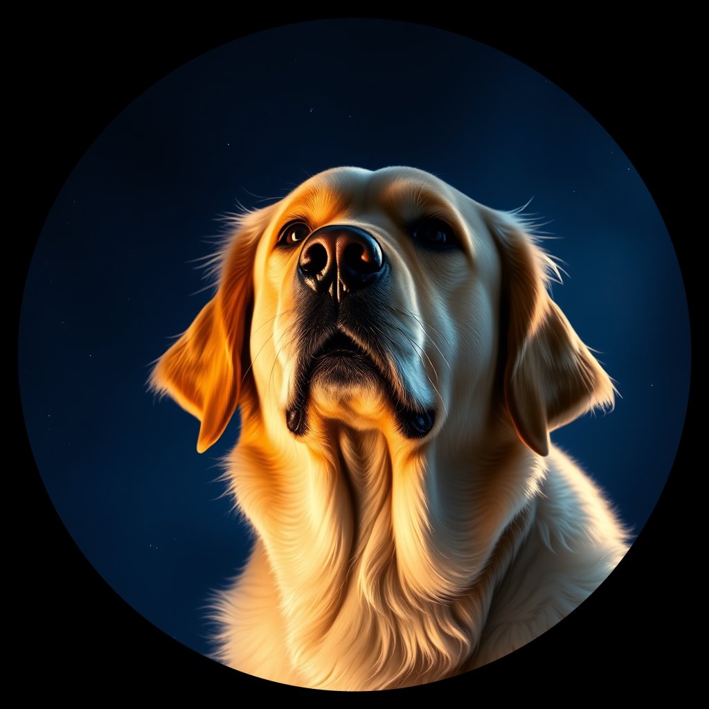 Cosmic medallion portrait of GRLS_grls9NWXF322, a Golden Retriever