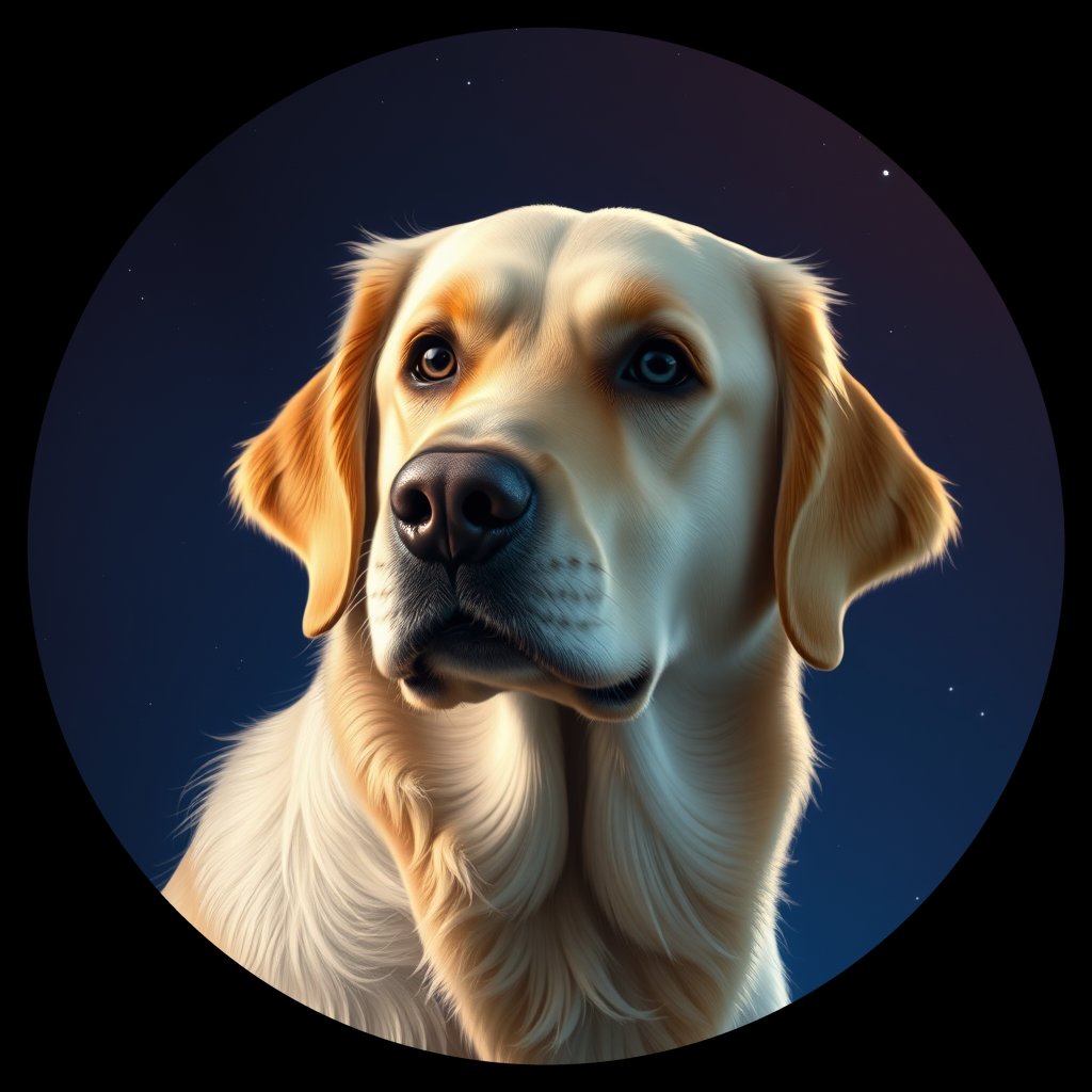 Cosmic medallion portrait of GRLS_grls9NZ8HLWW, a Golden Retriever