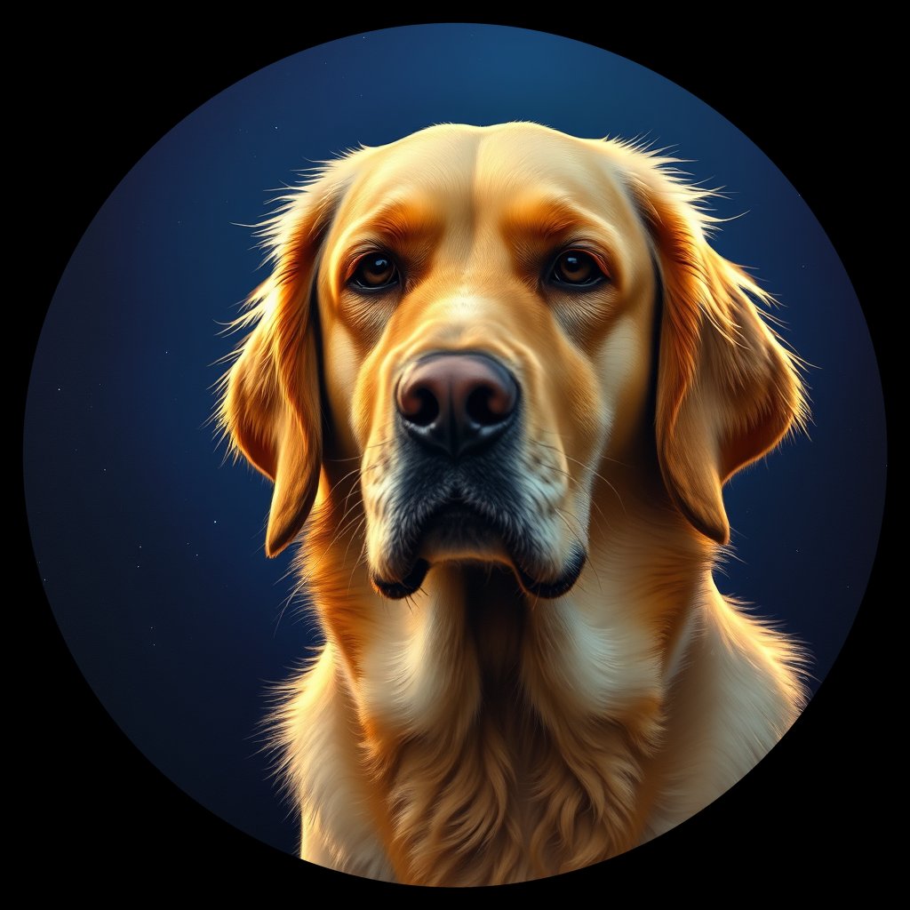 Cosmic medallion portrait of GRLS_grls9OQ73NSS, a Golden Retriever