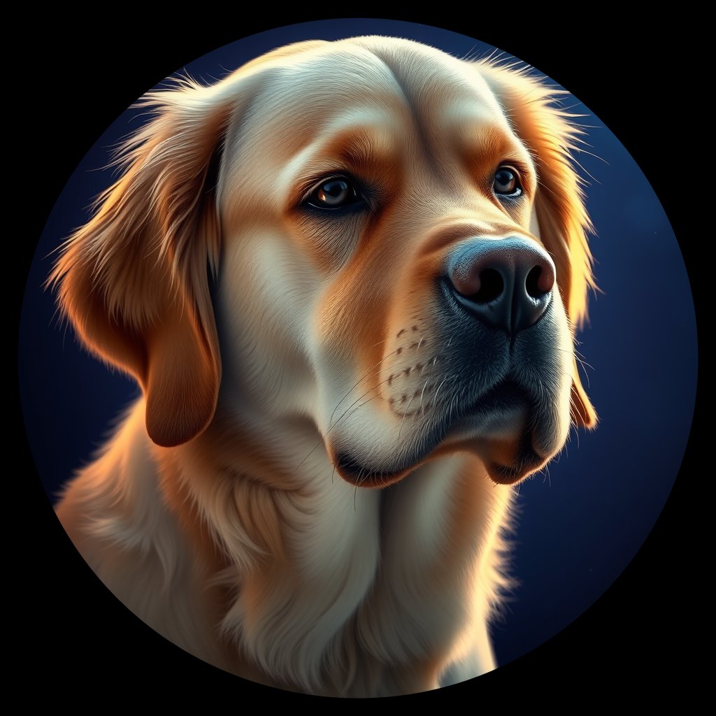 Cosmic medallion portrait of GRLS_grls9OVZN8LL, a Golden Retriever