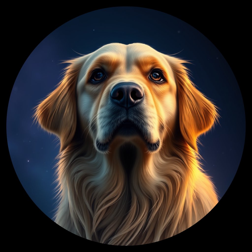 Cosmic medallion portrait of GRLS_grls9P70MX, a Golden Retriever