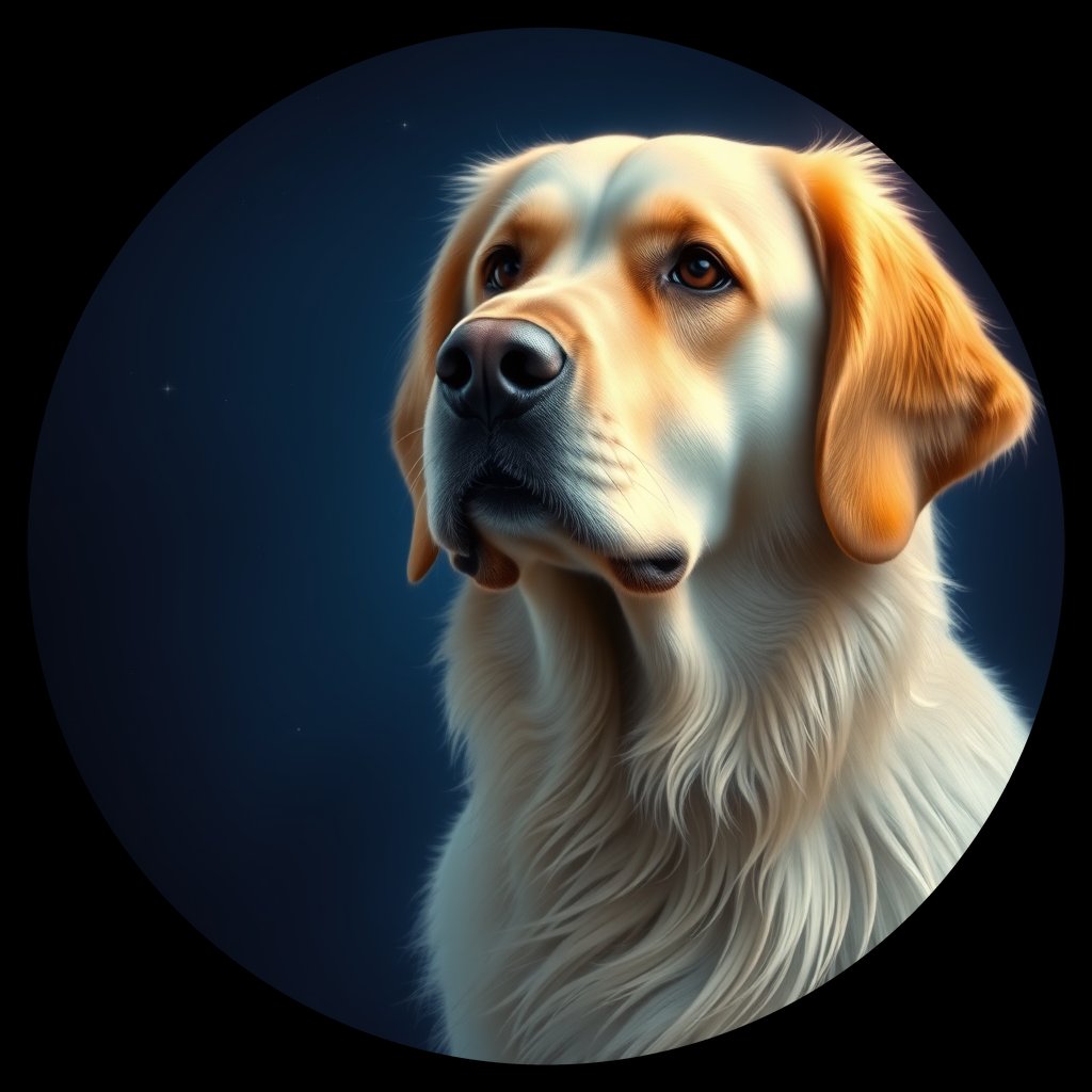 Cosmic medallion portrait of GRLS_grls9P9OD788, a Golden Retriever