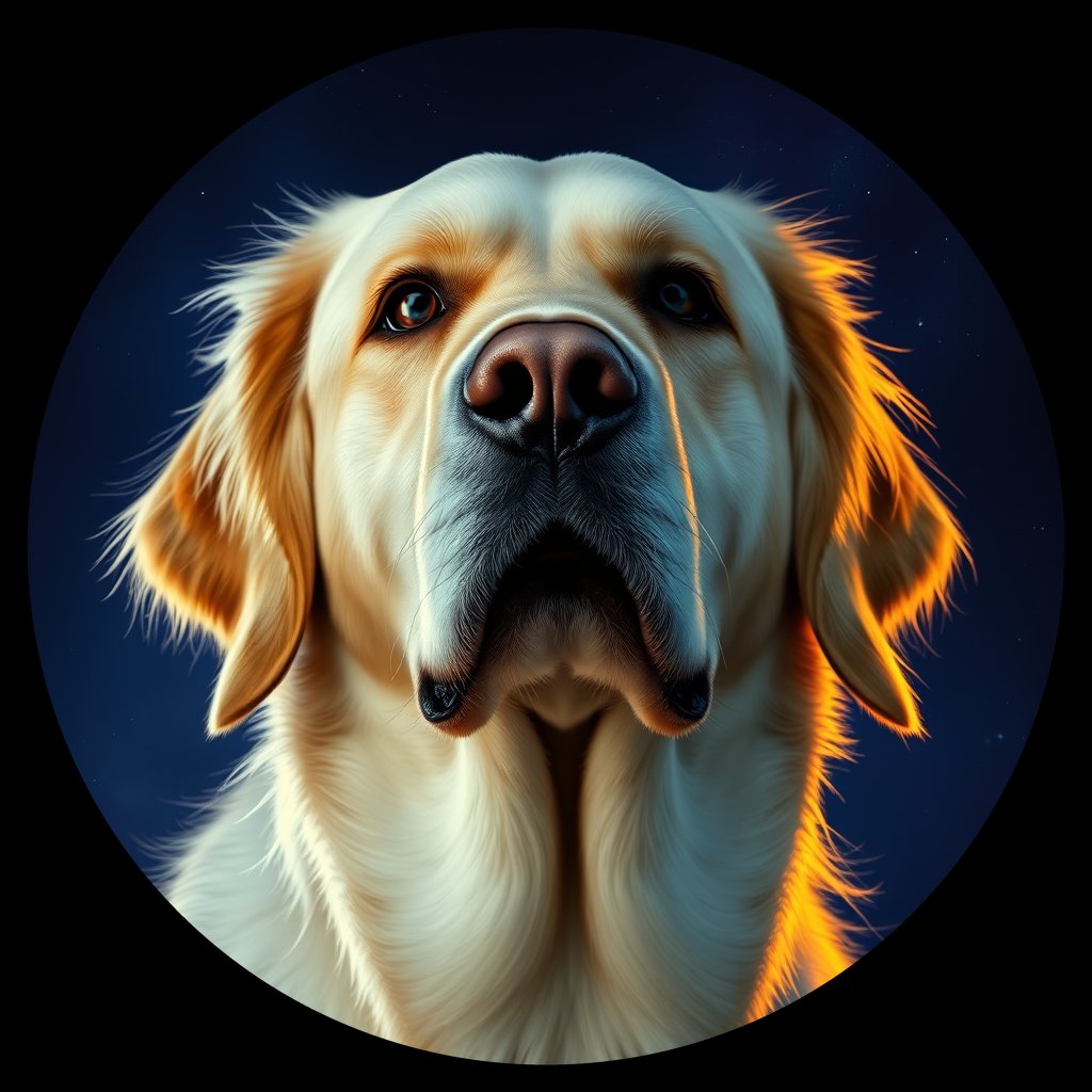 Cosmic medallion portrait of GRLS_grls9PDGJLRR, a Golden Retriever