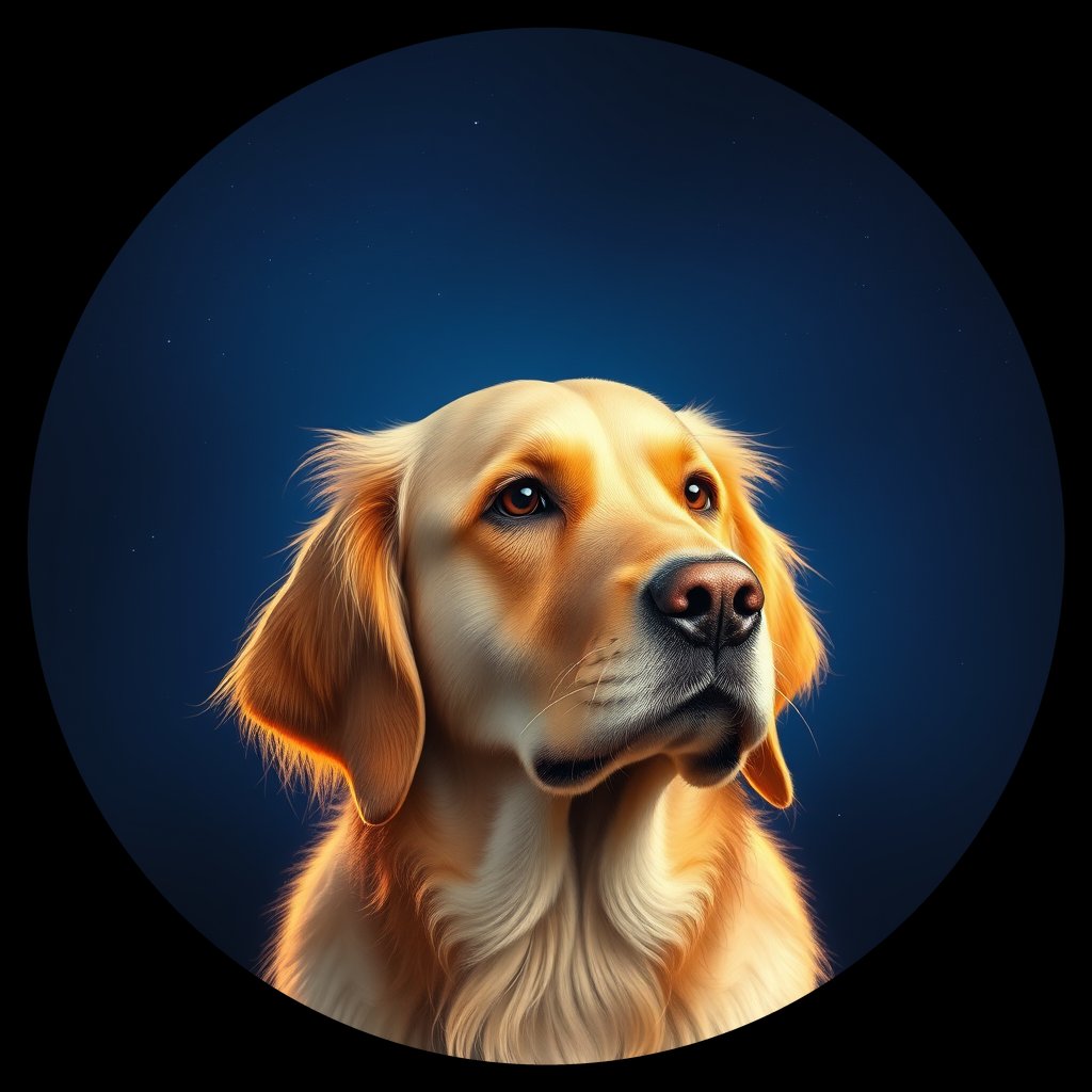 Cosmic medallion portrait of GRLS_grls9Q4LJOWW, a Golden Retriever