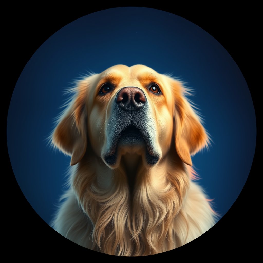 Cosmic medallion portrait of GRLS_grls9QW2PE44, a Golden Retriever