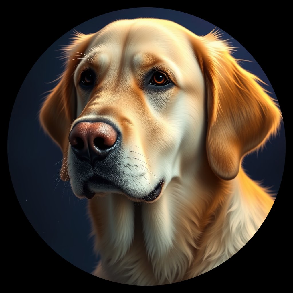 Cosmic medallion portrait of GRLS_grls9RUTVFMM, a Golden Retriever