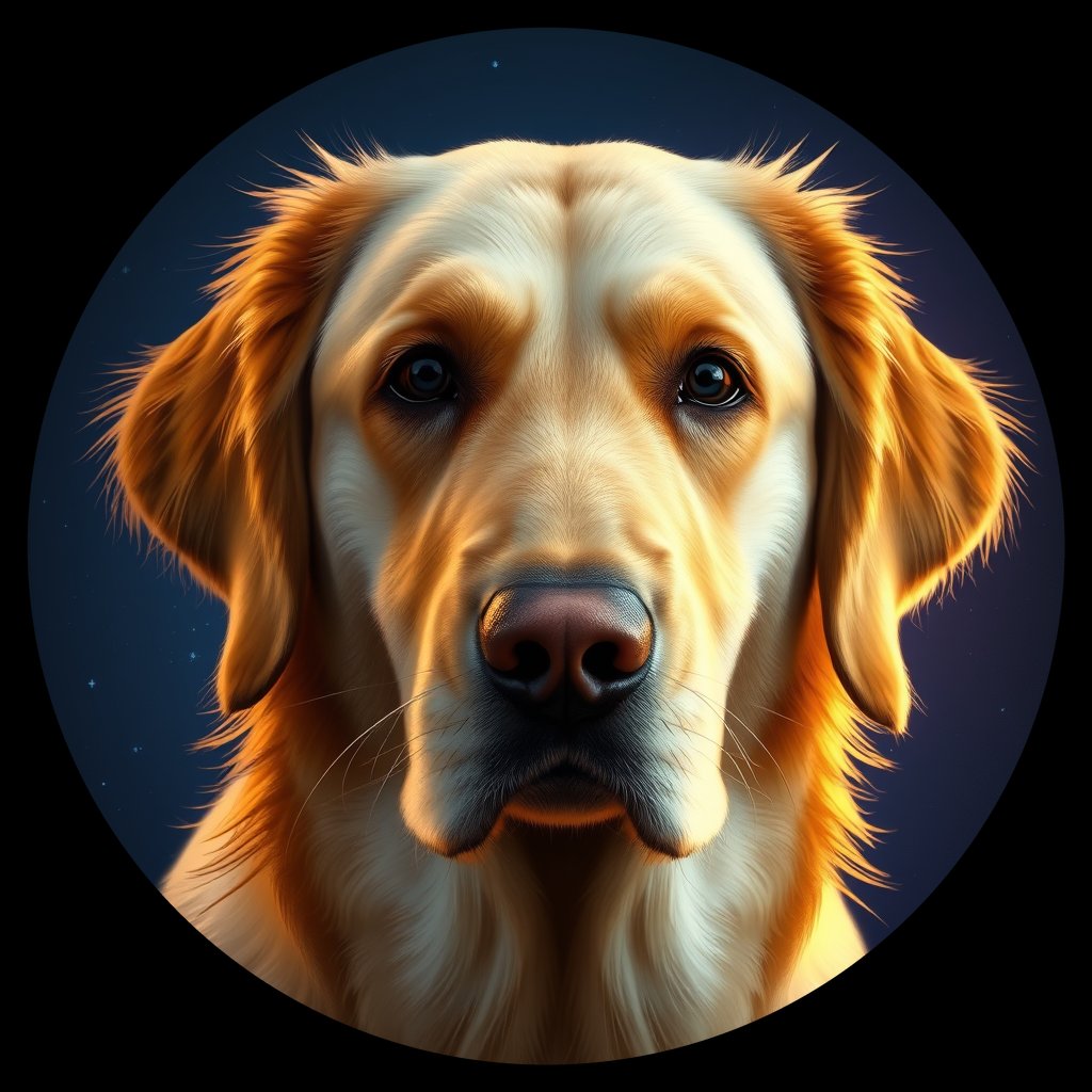 Cosmic medallion portrait of GRLS_grls9SYVLVAA, a Golden Retriever