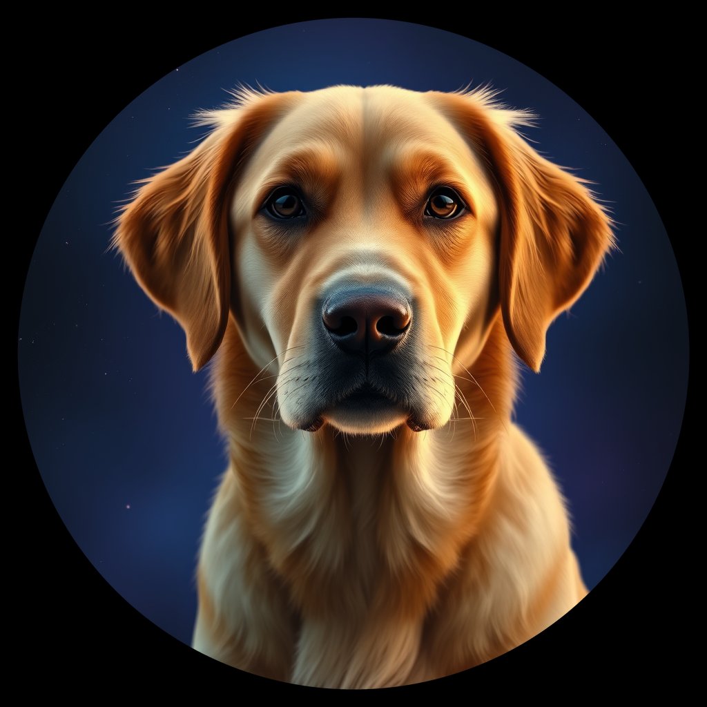 Cosmic medallion portrait of GRLS_grls9T8KRFQQ, a Golden Retriever