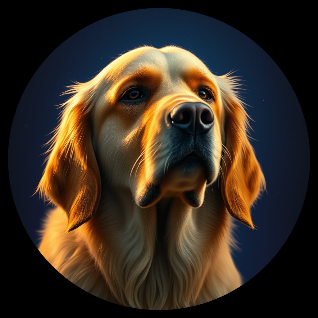 Cosmic medallion portrait of GRLS_grls9TCORNYY, a Golden Retriever