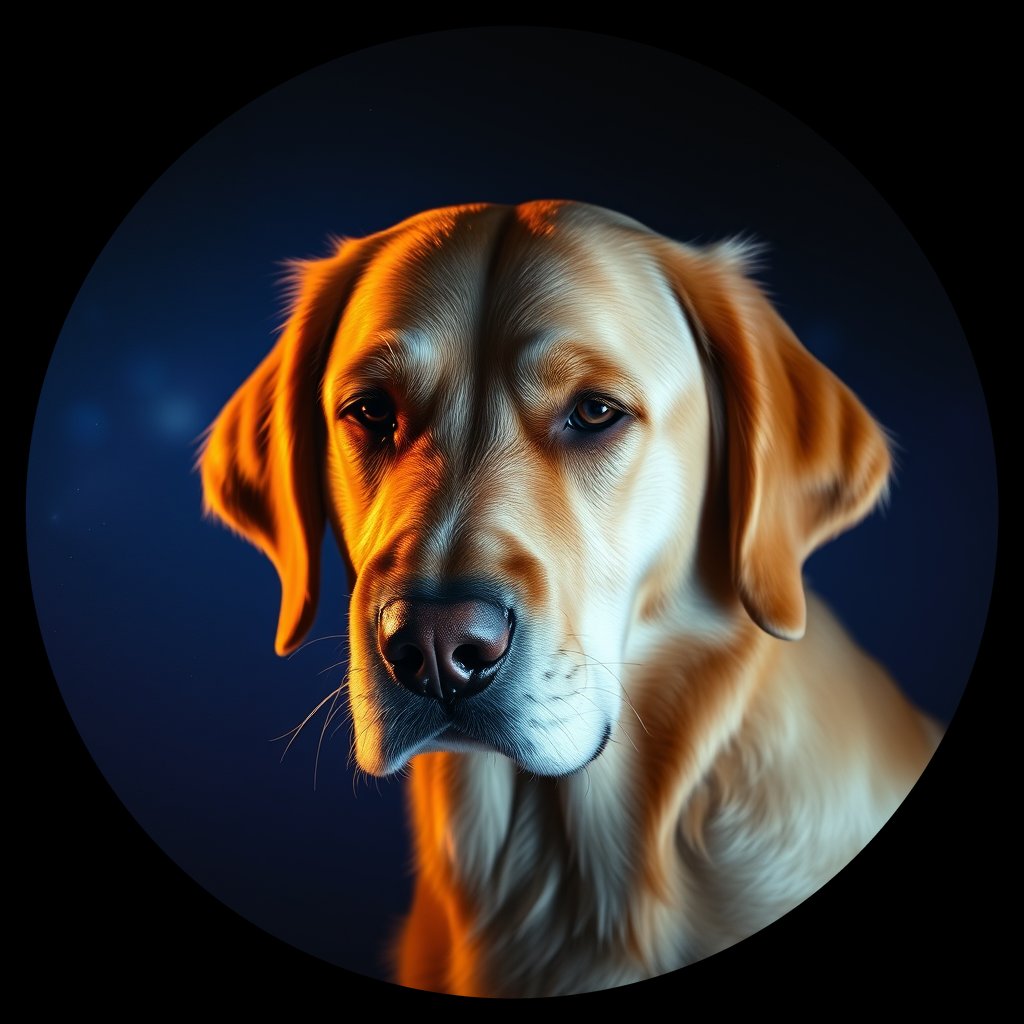 Cosmic medallion portrait of GRLS_grls9TR8GHPP, a Golden Retriever