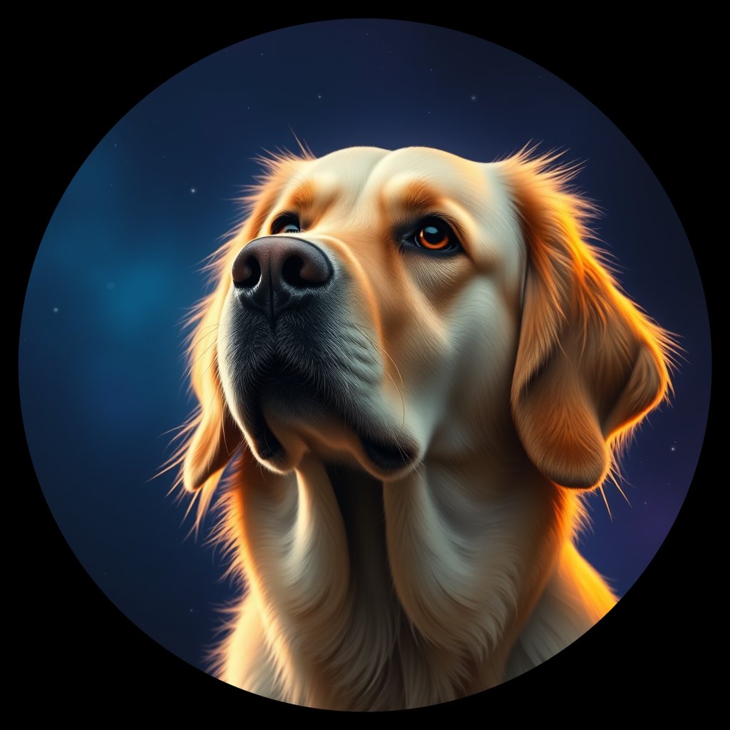 Cosmic medallion portrait of GRLS_grls9U0PVBQQ, a Golden Retriever
