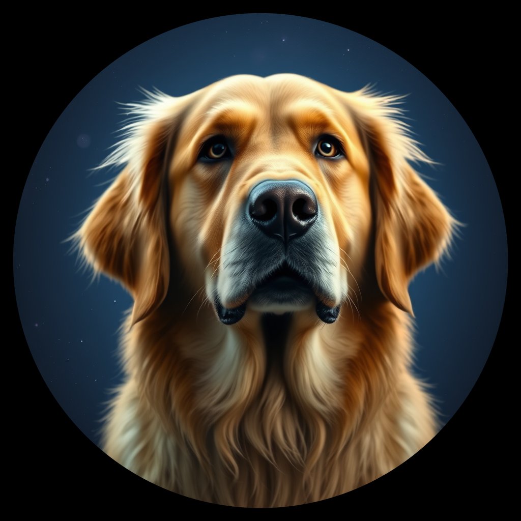 Cosmic medallion portrait of GRLS_grls9UA0NX99, a Golden Retriever