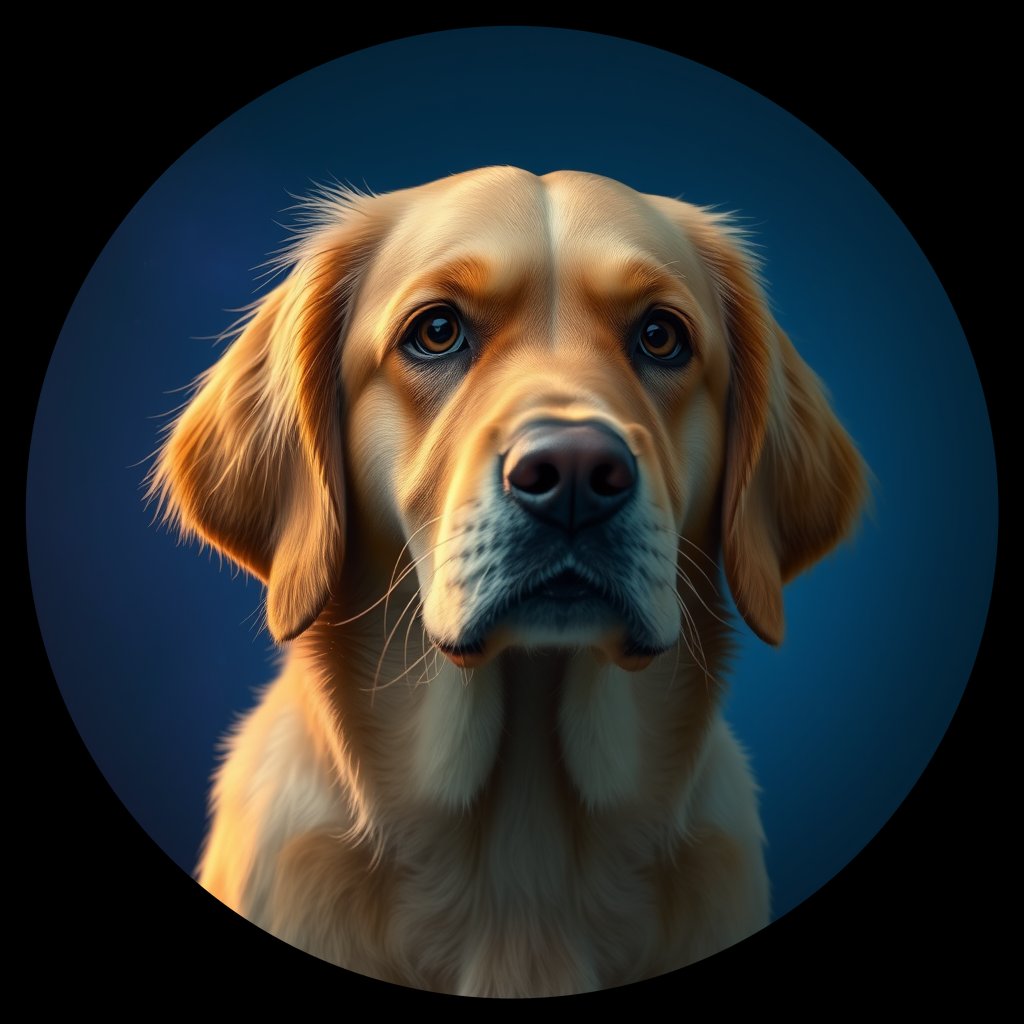 Cosmic medallion portrait of GRLS_grls9UBFUUCC, a Golden Retriever