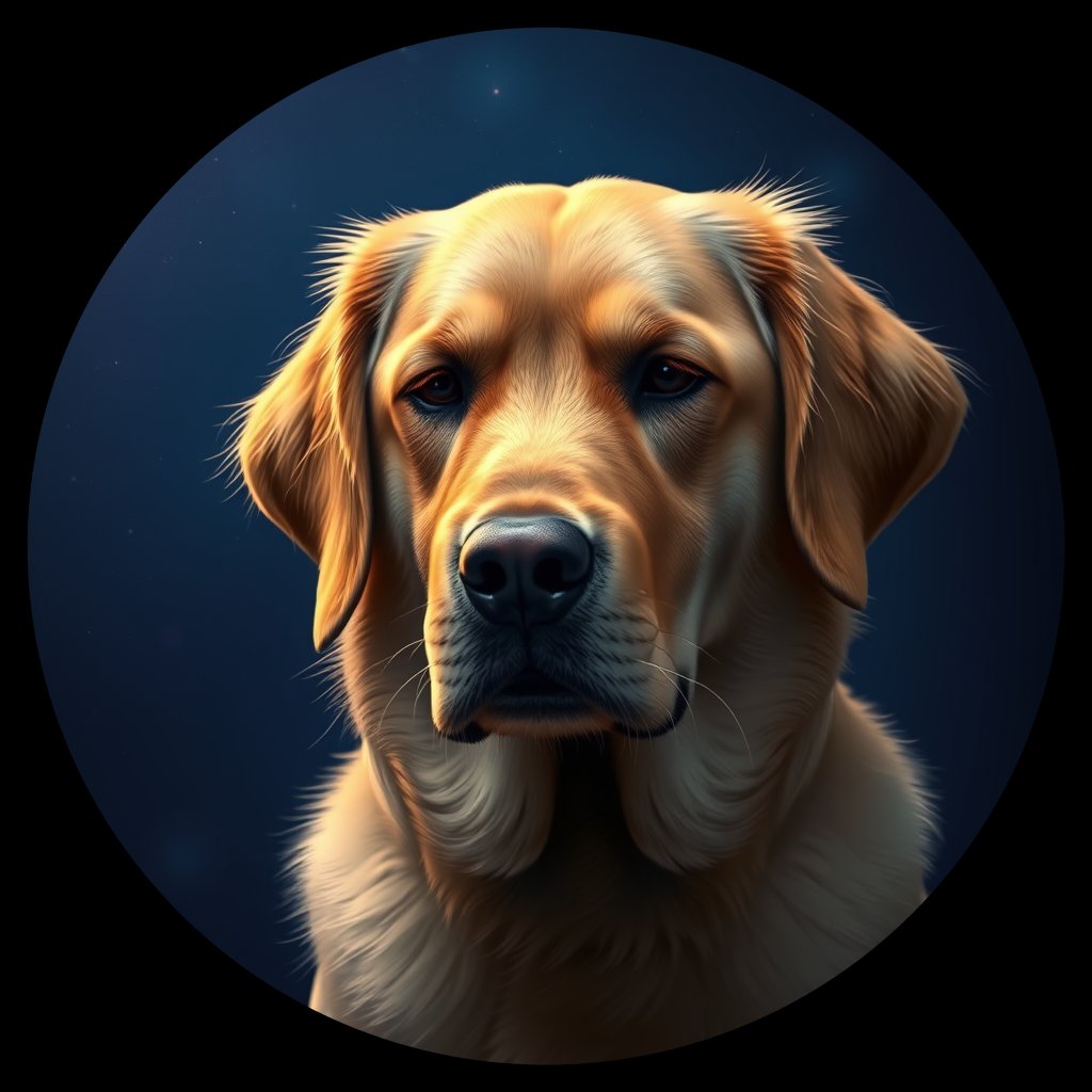 Cosmic medallion portrait of GRLS_grls9UIMNCJJ, a Golden Retriever
