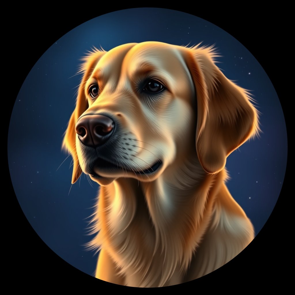Cosmic medallion portrait of GRLS_grls9UMJSHSS, a Golden Retriever