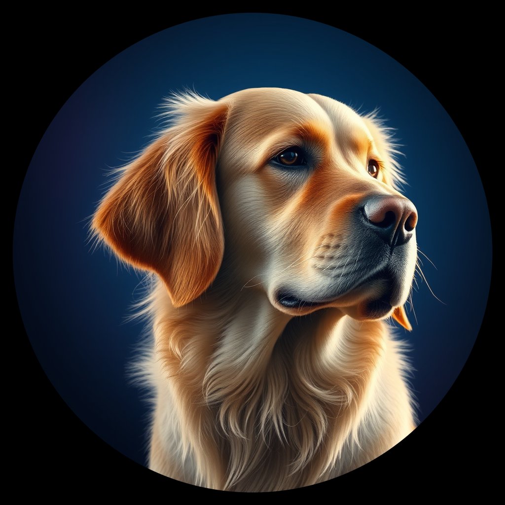 Cosmic medallion portrait of GRLS_grls9V2Q8BSS, a Golden Retriever