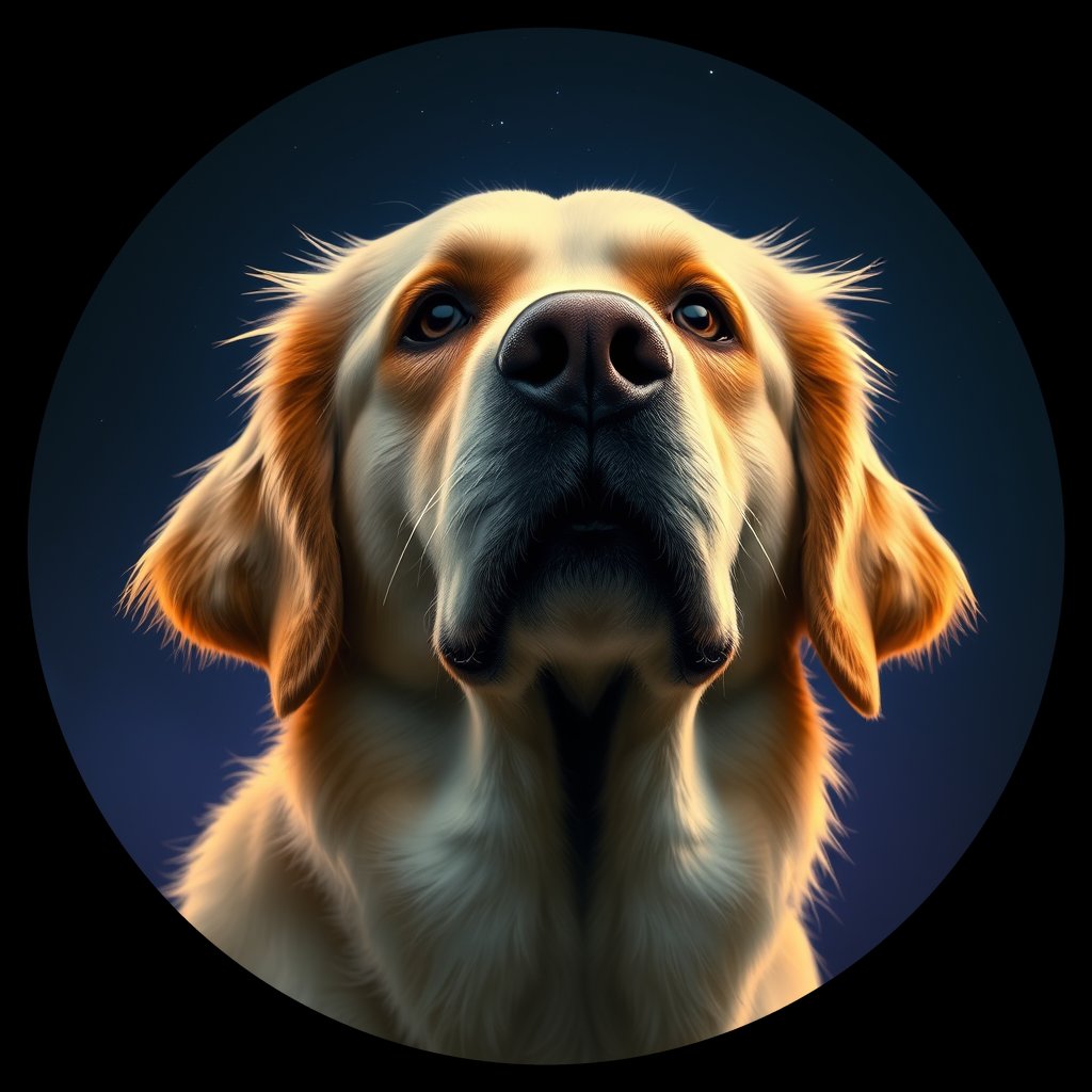 Cosmic medallion portrait of GRLS_grls9V5Q6Q55, a Golden Retriever