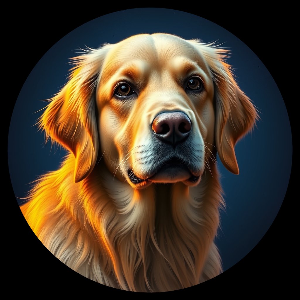 Cosmic medallion portrait of GRLS_grls9WOPU3WW, a Golden Retriever