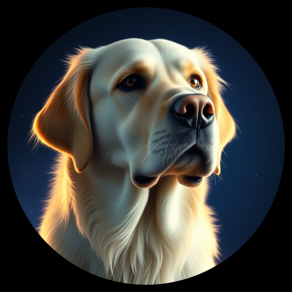 Cosmic medallion portrait of GRLS_grls9XJ8GERR, a Golden Retriever