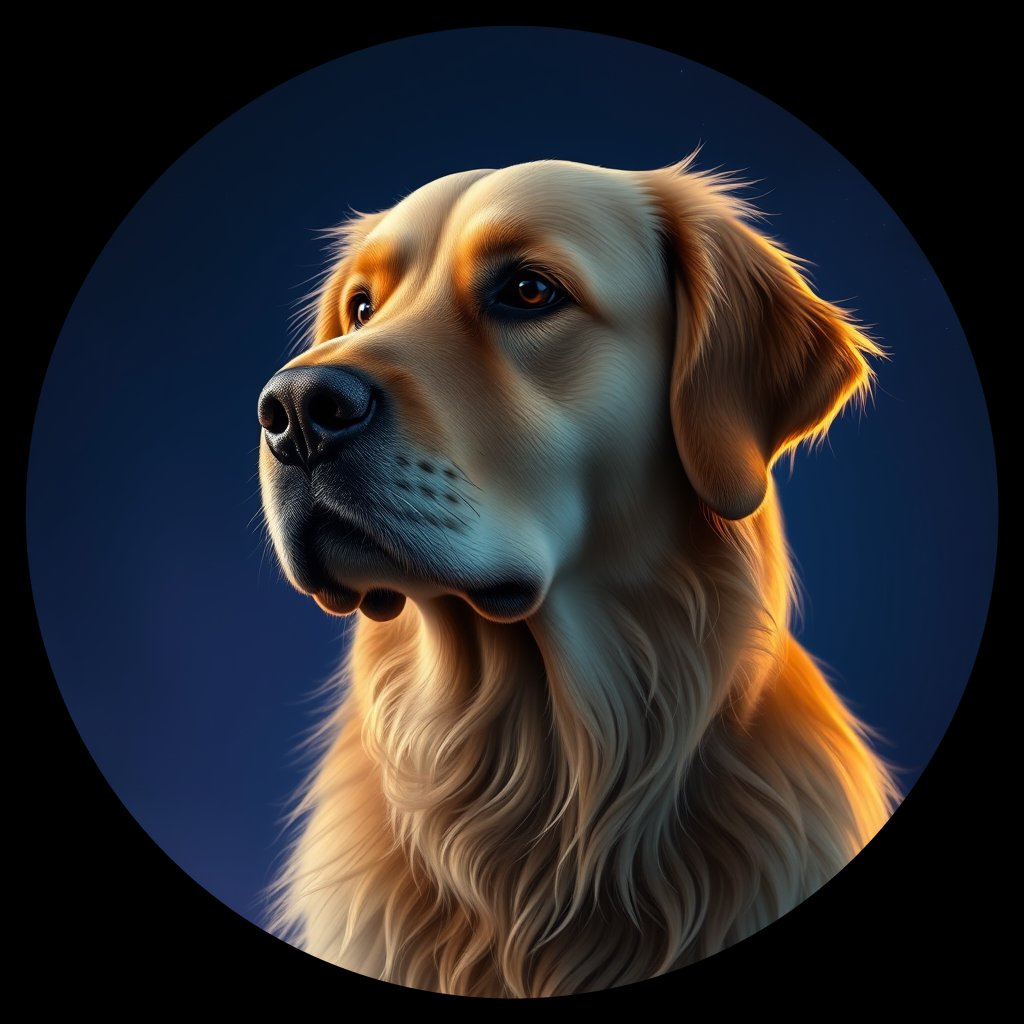 Cosmic medallion portrait of GRLS_grls9XR11V66, a Golden Retriever