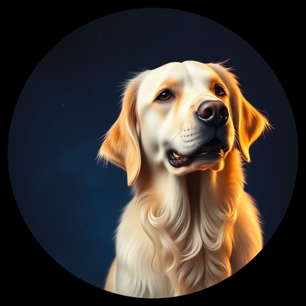 Cosmic medallion portrait of GRLS_grls9XYTDPPP, a Golden Retriever