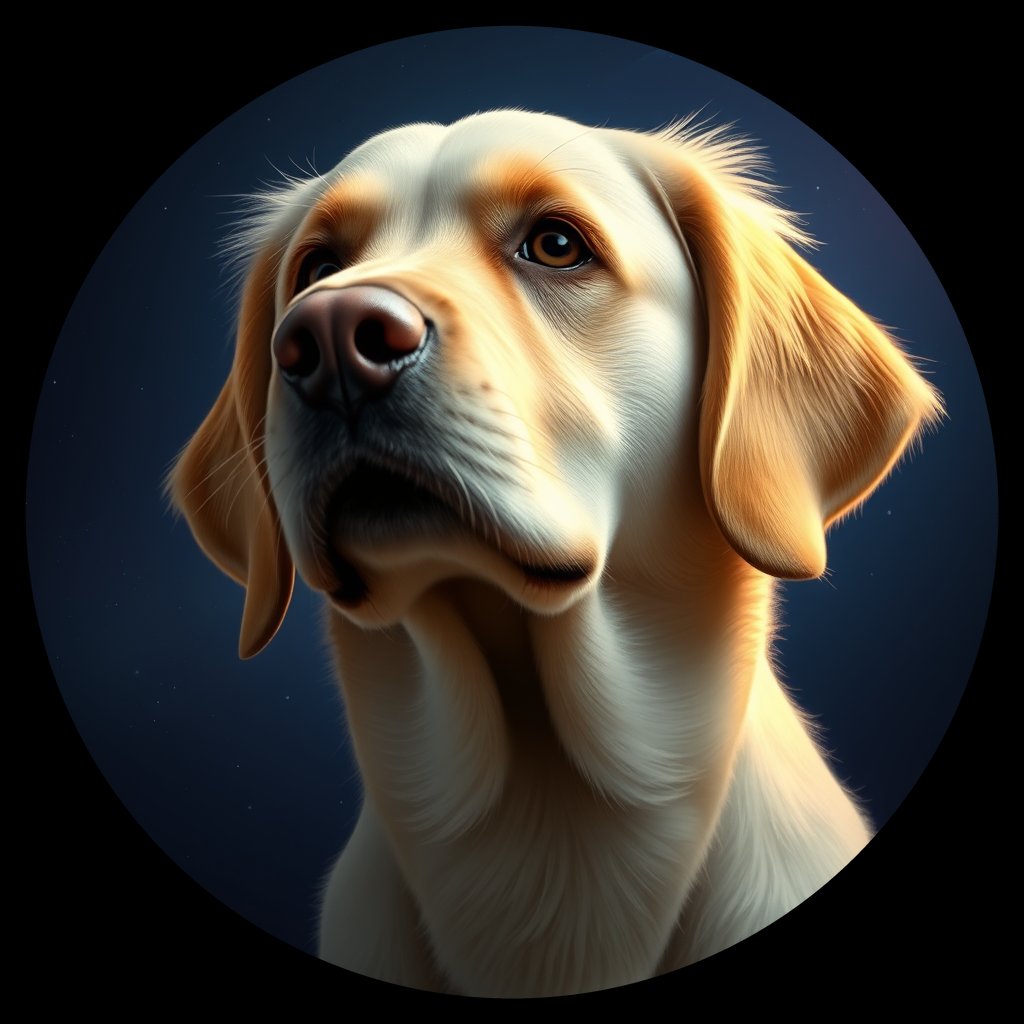 Cosmic medallion portrait of GRLS_grls9ZG7XWKK, a Golden Retriever