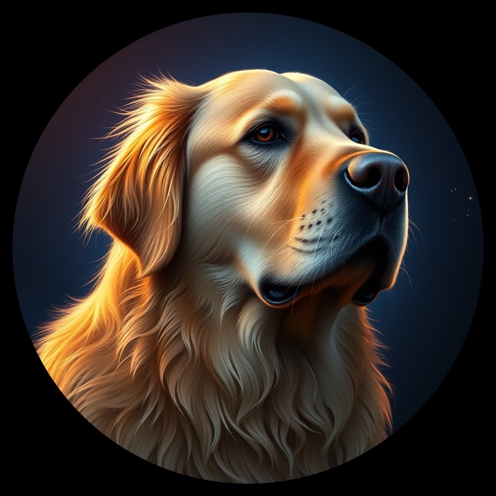 Cosmic medallion portrait of GRLS_grls9ZOSMBXX, a Golden Retriever