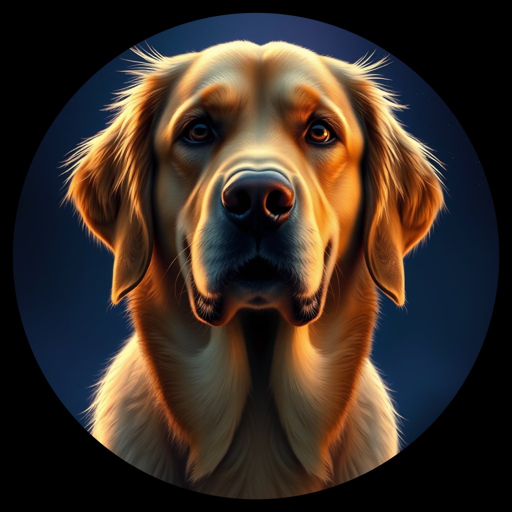 Cosmic medallion portrait of GRLS_grls9ZZR7ZGG, a Golden Retriever