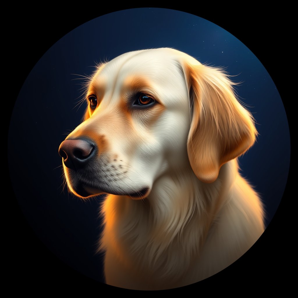 Cosmic medallion portrait of GRLS_grlsA02KWM55, a Golden Retriever