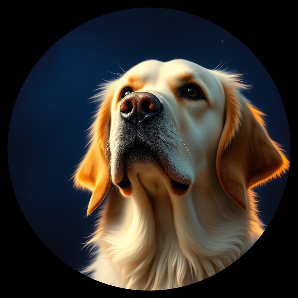 Cosmic medallion portrait of GRLS_grlsA3GE0GG, a Golden Retriever