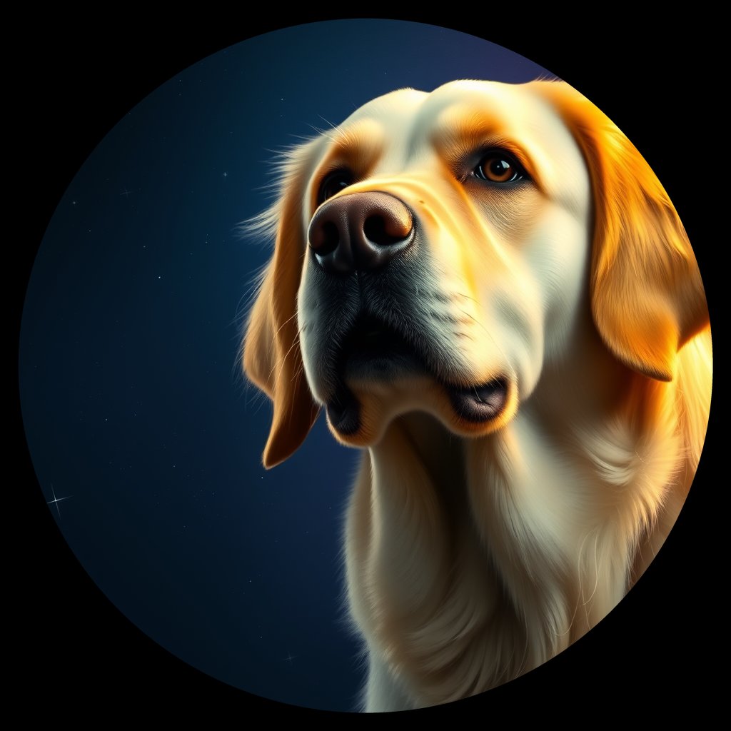 Cosmic medallion portrait of GRLS_grlsA5ZQ5X11, a Golden Retriever