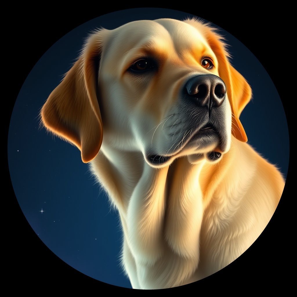Cosmic medallion portrait of GRLS_grlsA5ZQQLJJ, a Golden Retriever
