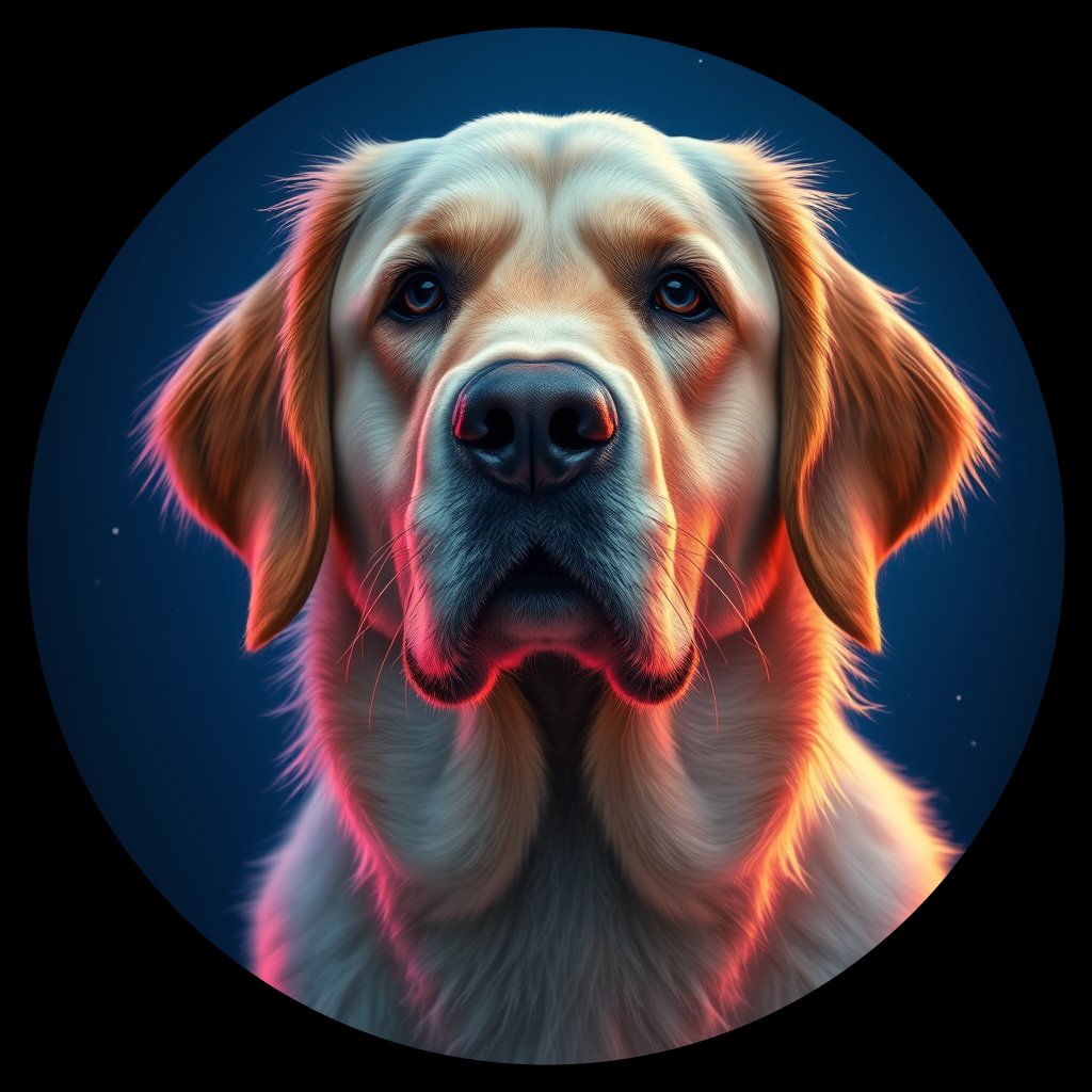 Cosmic medallion portrait of GRLS_grlsA8NCG6, a Golden Retriever