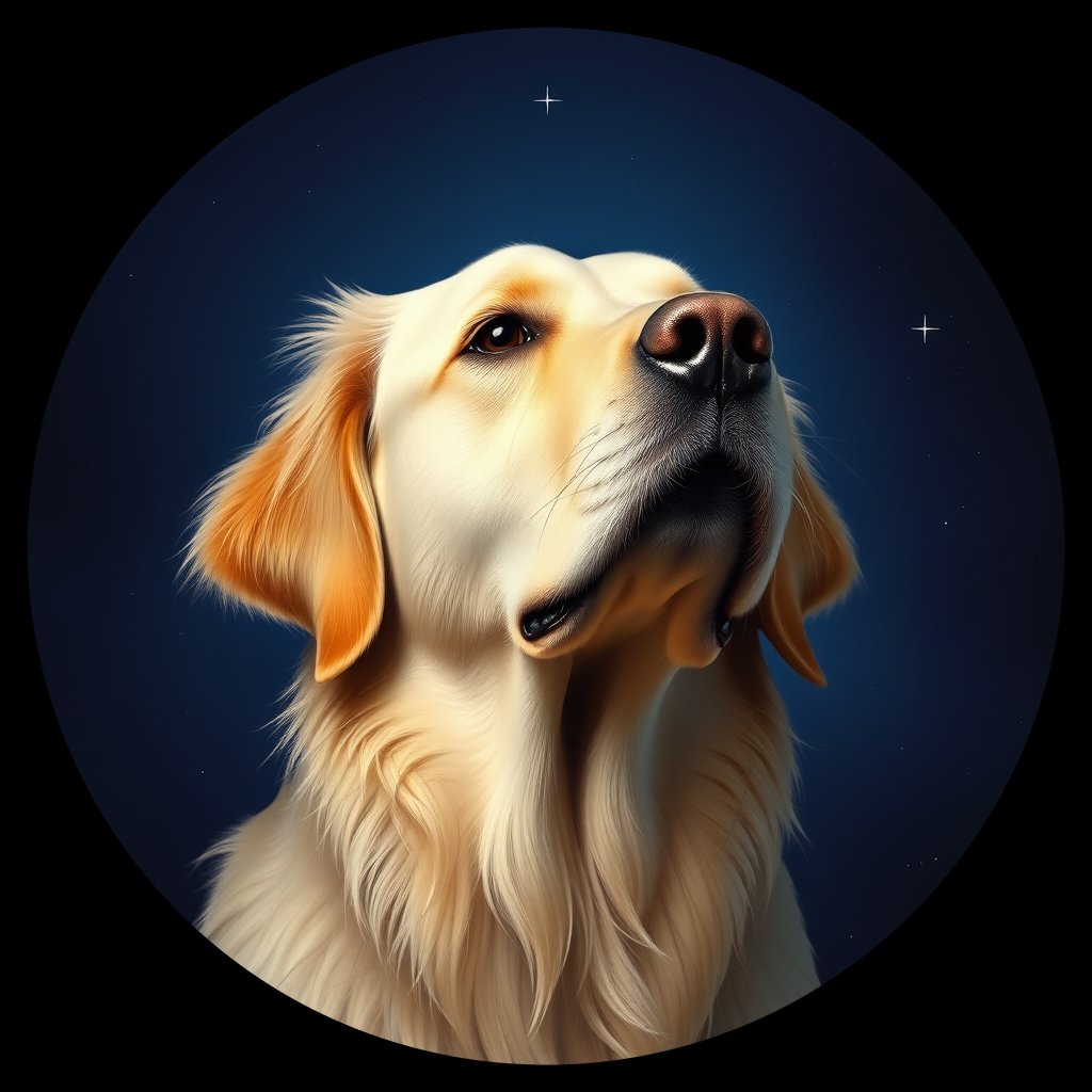 Cosmic medallion portrait of GRLS_grlsABXKY511, a Golden Retriever