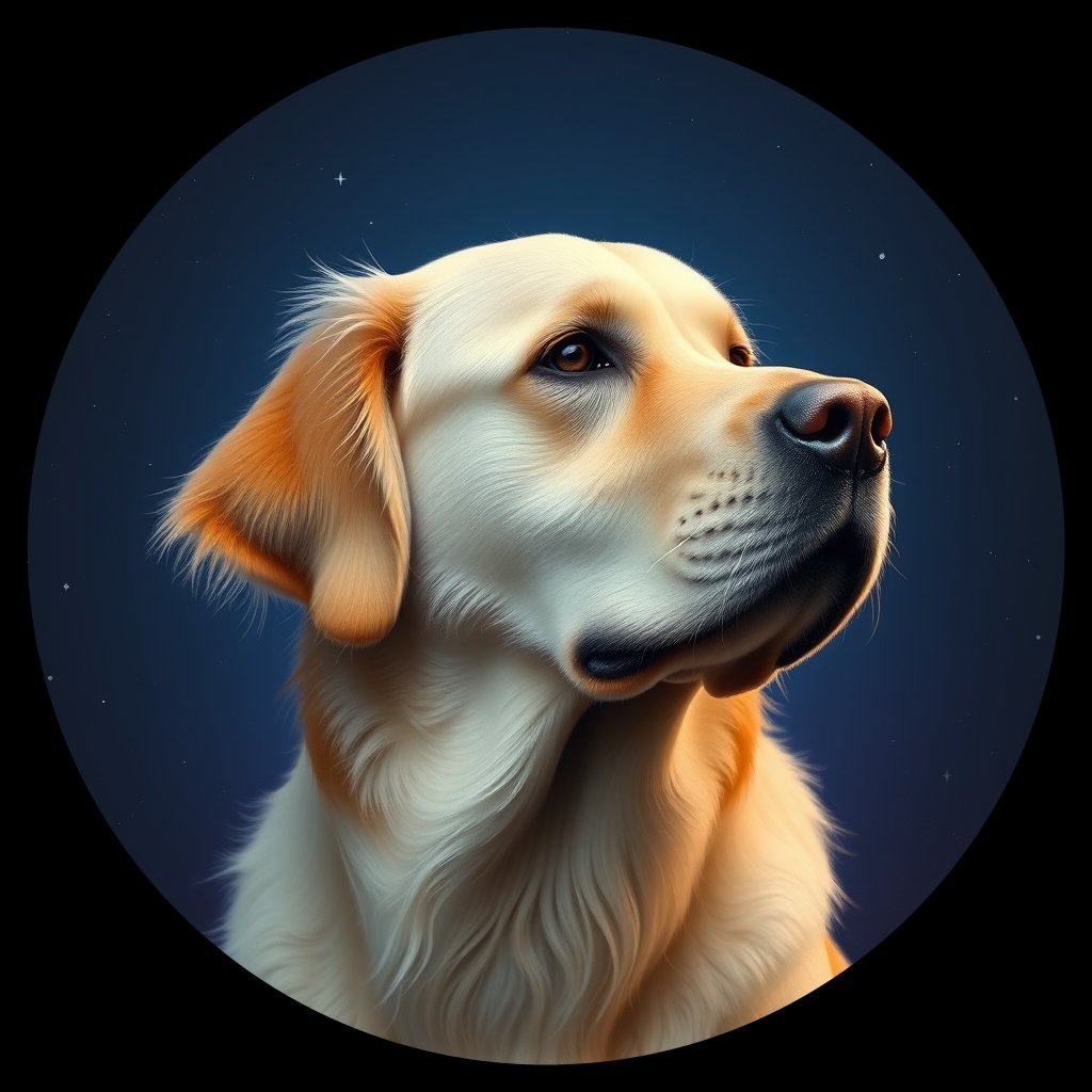Cosmic medallion portrait of GRLS_grlsAC0D6488, a Golden Retriever